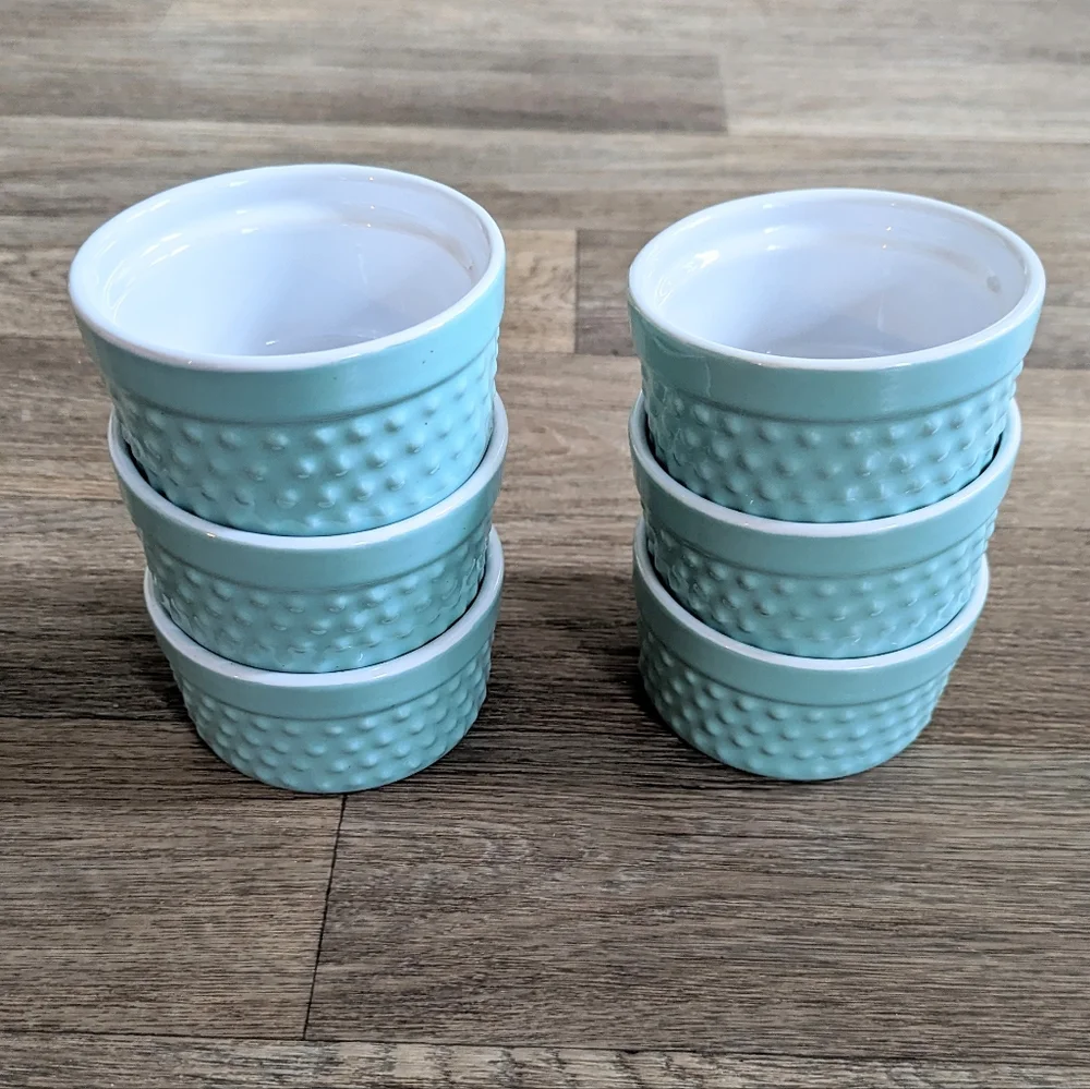 Pier 1 Swiss Dot Turquoise Ramekin Bowls Set of 6